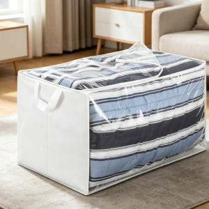 High-Capacity Non-Woven Storage Bag With Clear Section