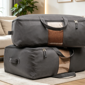 Thickened Canvas Pillow Storage Bag With Viewing Window & Handles