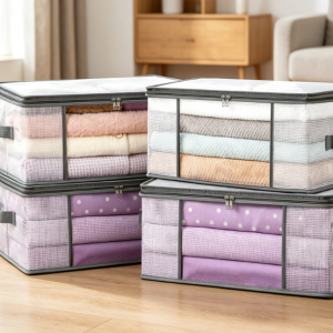 Foldable Pillow Storage Box With Handles (3-Piece Set)