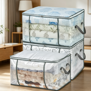 Large Transparent Pillow Storage Bag (Foldable, Zippered)