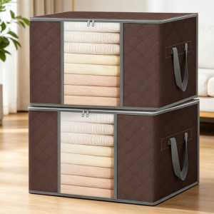 Pillow Storage Bag With Reinforced Handles (Brown, High-Capacity)